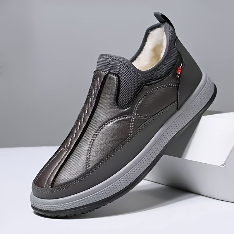 Thumbnail: 1 Pair Winter Warmth Men'S Shoes with Fleece Lining, Solid Color Slip-On Wool-Li
