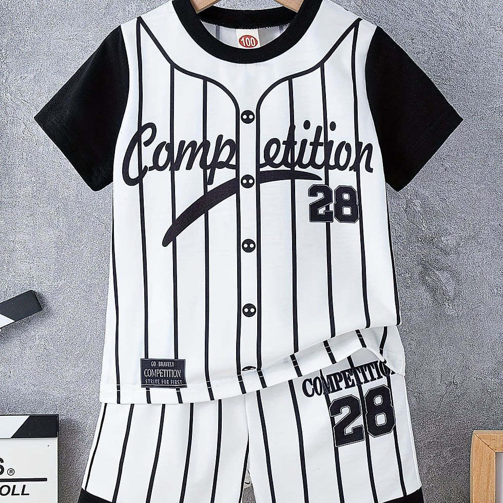2pcs Boys Casual Letter Graphic Print Striped Short Sleeve T-shirt & Shorts Set,