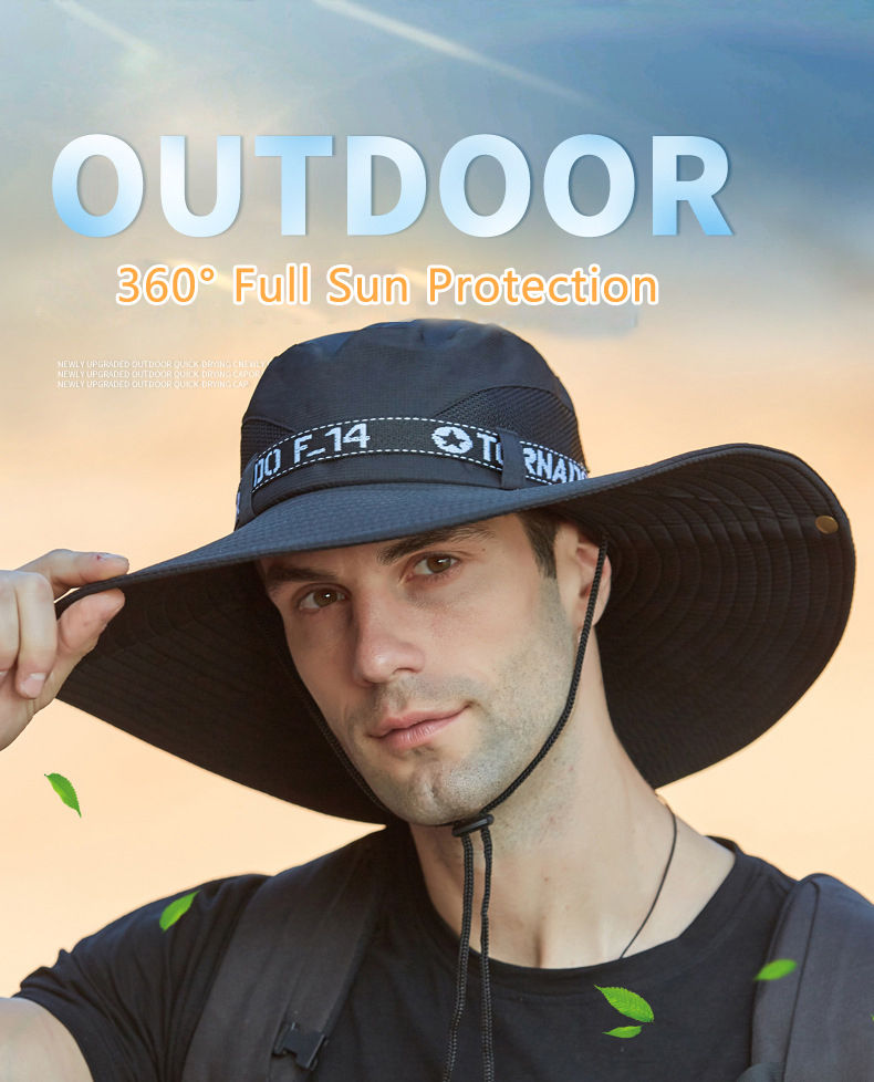 Thumbnail: New Boonie Hat Men Anti-UV Sun Hats Outdoor Fishing Cap Fashion Big Brim Caps Wo