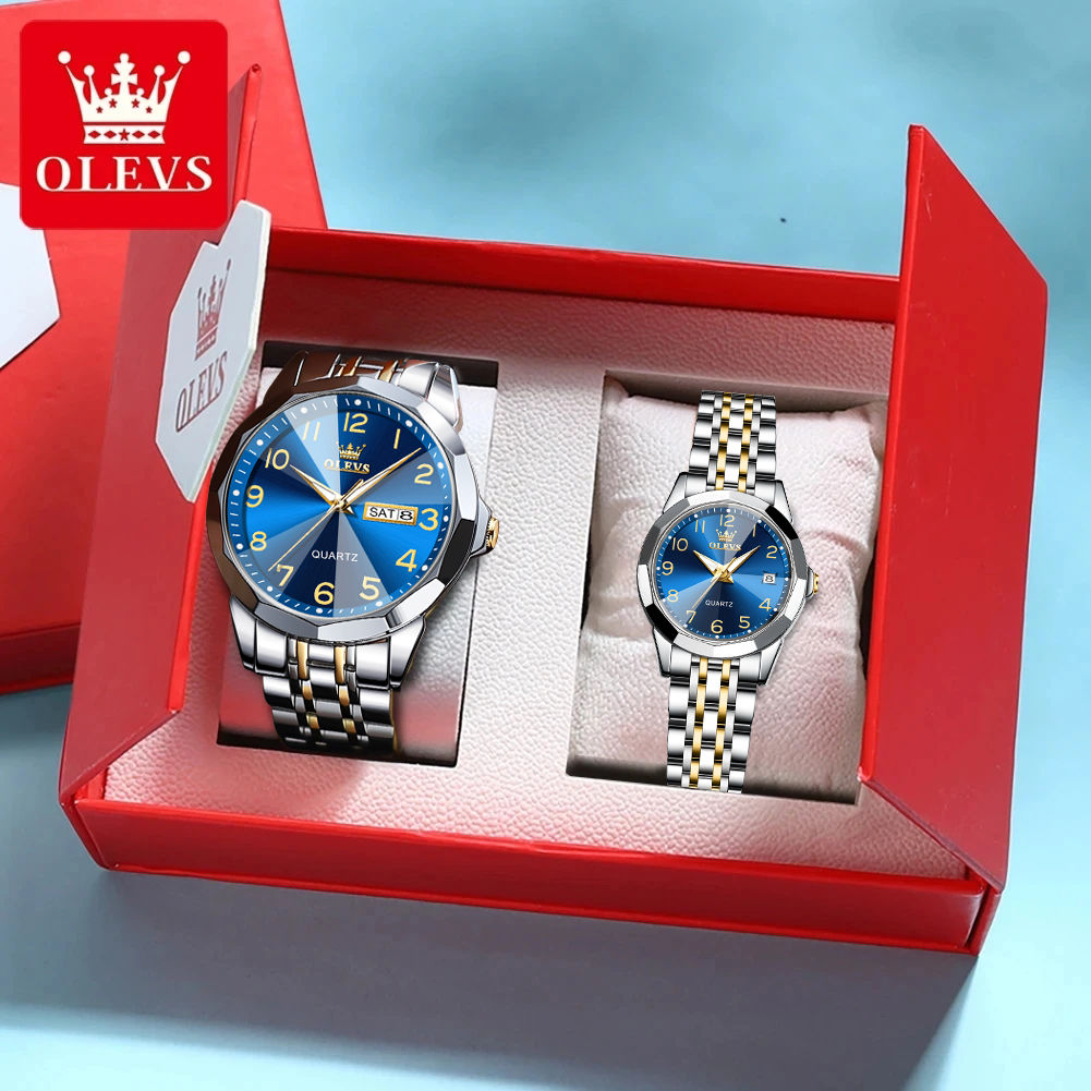 OLEVS 9970 Luxury Couple Watch Men Women Stainless Steel Waterproof Calendar Wri