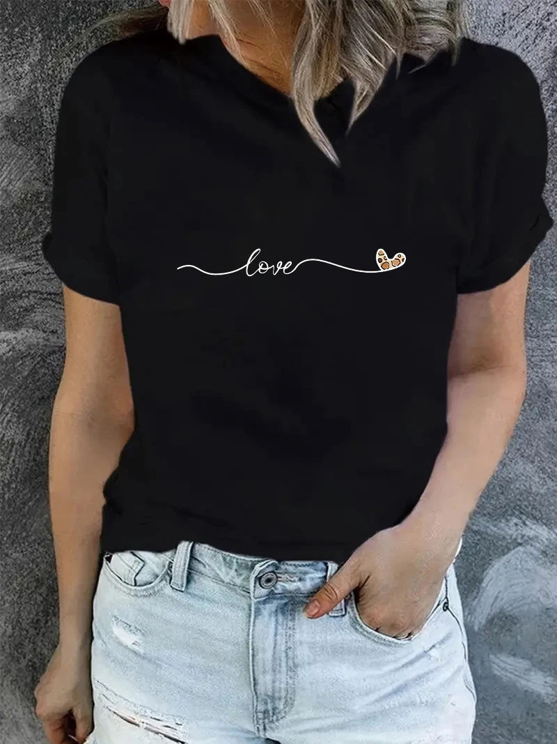 Love Letter Printed Short Sleeved Summer New Round Neck Fashionable Vintage Top