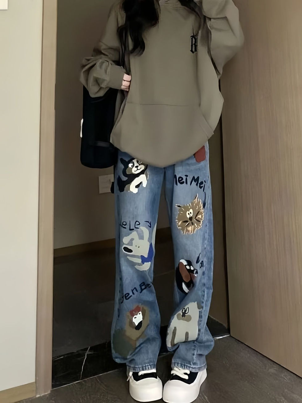 American Style Summer Jeans Women's High Waist Pockets Letter Printing Zipper Wa