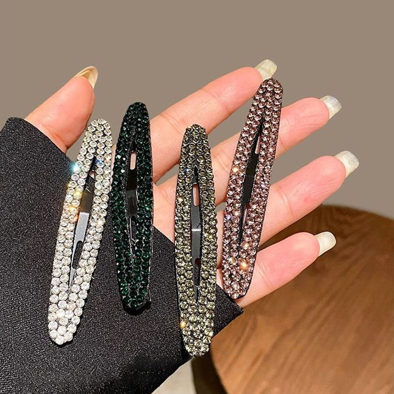 2pcs/set Rhinestone Hair Clips Long Barrettes Colorful Crystal Oval Geometric Si