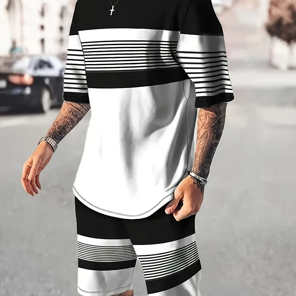 2pcs Men's BELIEVE IN YOURSELF Pattern Color Clash T-shirt & Casual Shorts Set,