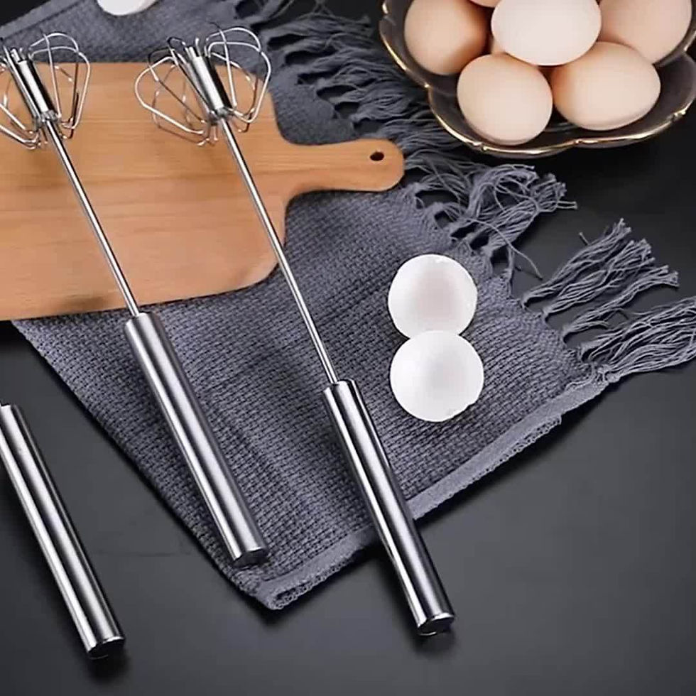 Thumbnail: YUHUPHYLLIC Stainless Steel Semi-Automatic Hand Whisk - 3-Loop Design for Effici