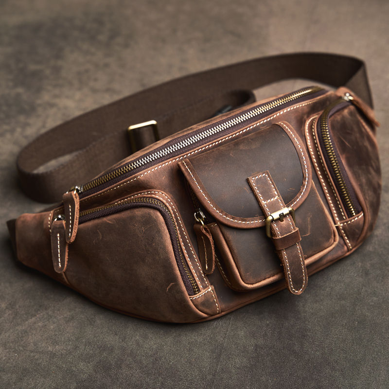 Hot Sale Men Crazy Horse Leather Casual Fashion Chest Sling Bag 8" Tablet Design