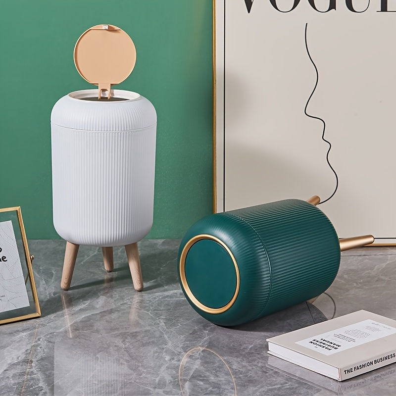 2.64gal High Foot Striped Trash Can, Household Living Room, Kitchen, Bathroom, B