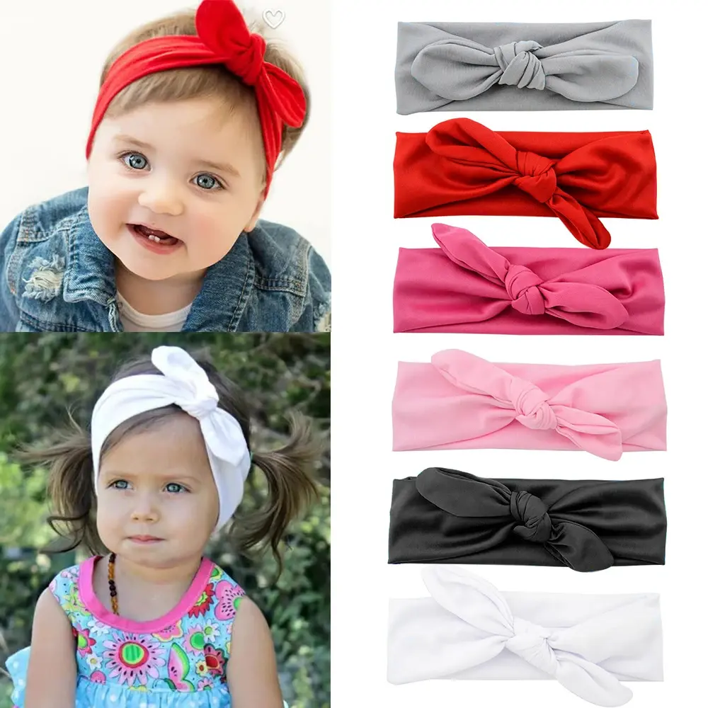 2024 New Baby Nylon Headband Soft Rabbit Bowknot Turban Hair Bands for Children