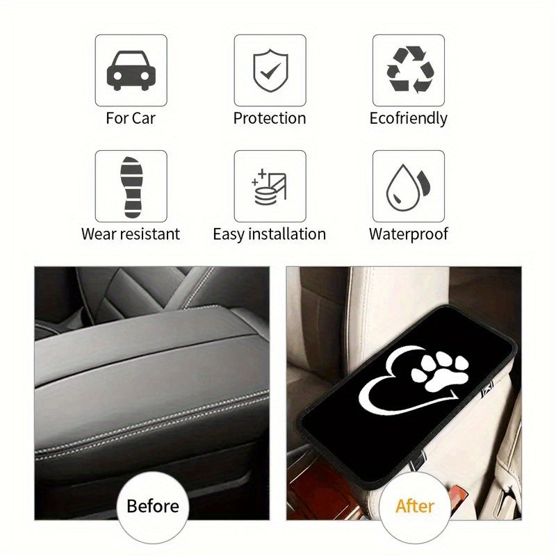Thumbnail: Polyester Fiber Car Armrest Cushion - White Dog Paw Heart Print, Universal Fit C