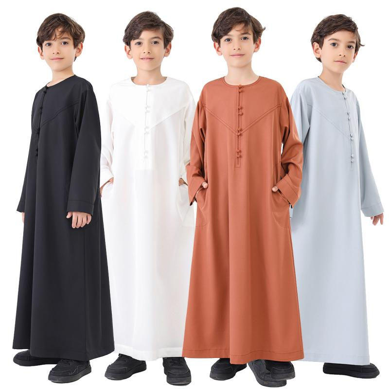 Islamic Kids Long Sleeve Robe Ramadan Abaya Muslim Kaftan Eid Turkey Children Cl