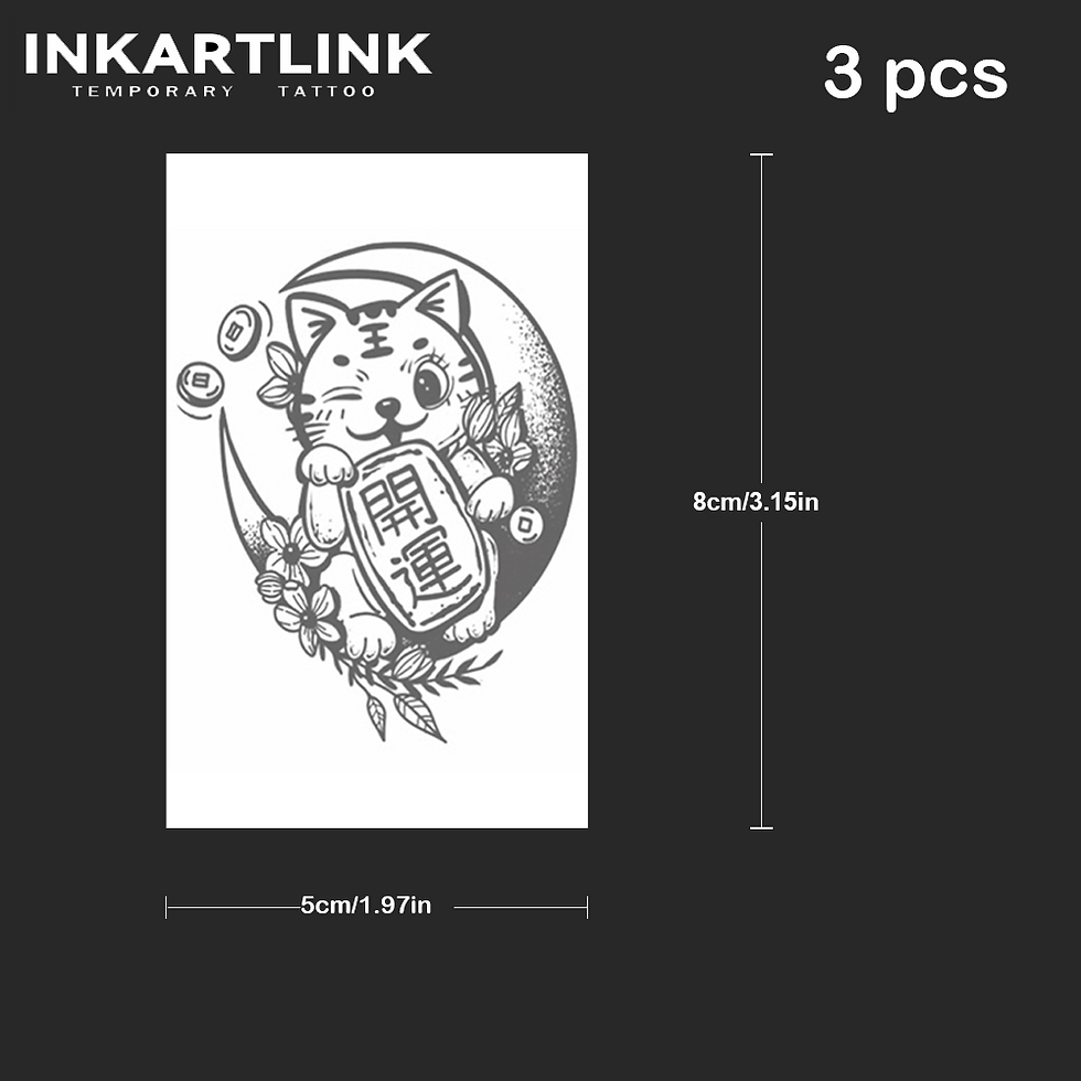 3 pcs Lucky Cat Temporary Tattoo,Lasts To 15 Days New Technology Magic Waterproo