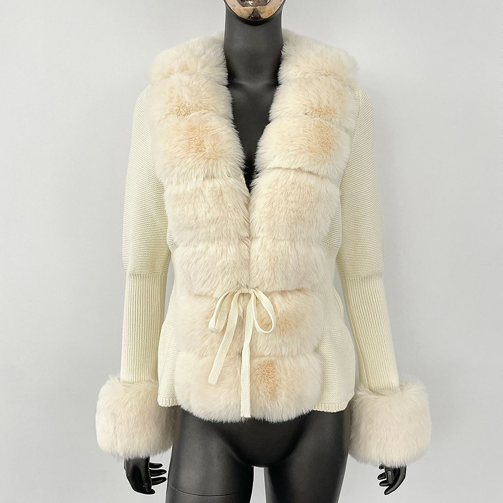 2024 Luxury Fur Cardigan Knit Winter Sweater Women Elegant Detachable Fur Belt W