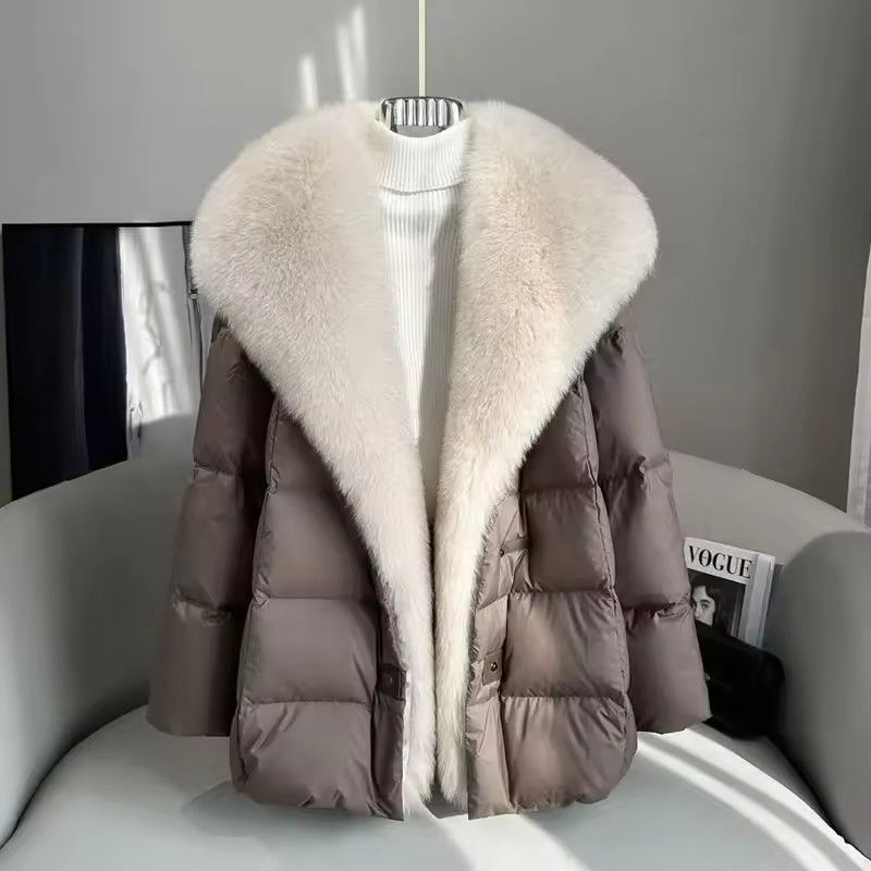 2025 Winter New Mid-length Temperament White Goose Puffer Parkas Women Fox Fur D
