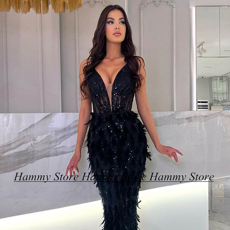 Fashion Evening Dress Customized V Neck Sleeveless Beading Sequined Feathers Mer