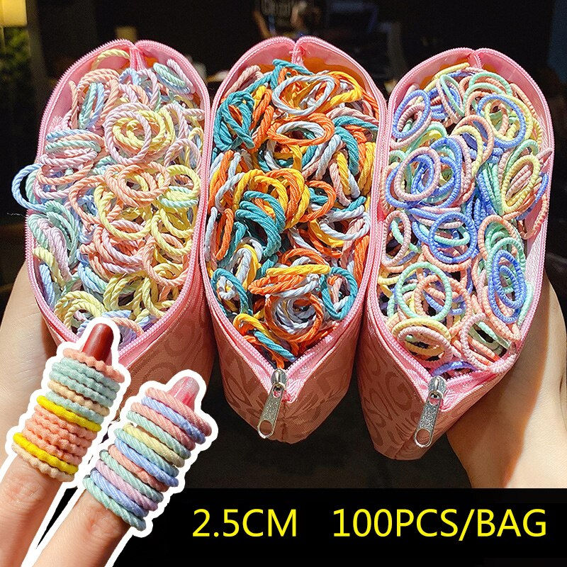 100/200Pcs Hair Ties Elastic Scrunchies Hair Bands Rope Kids Hair Accessories Fo