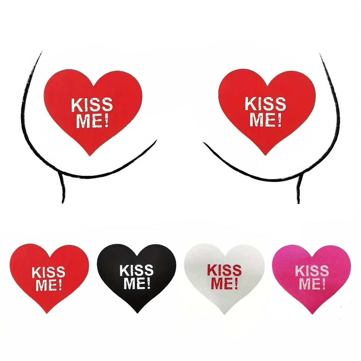 1 Pair Women'S Sexy Nipple Covers - Kiss Me Heart Design, Soft Stretchy Fabric,