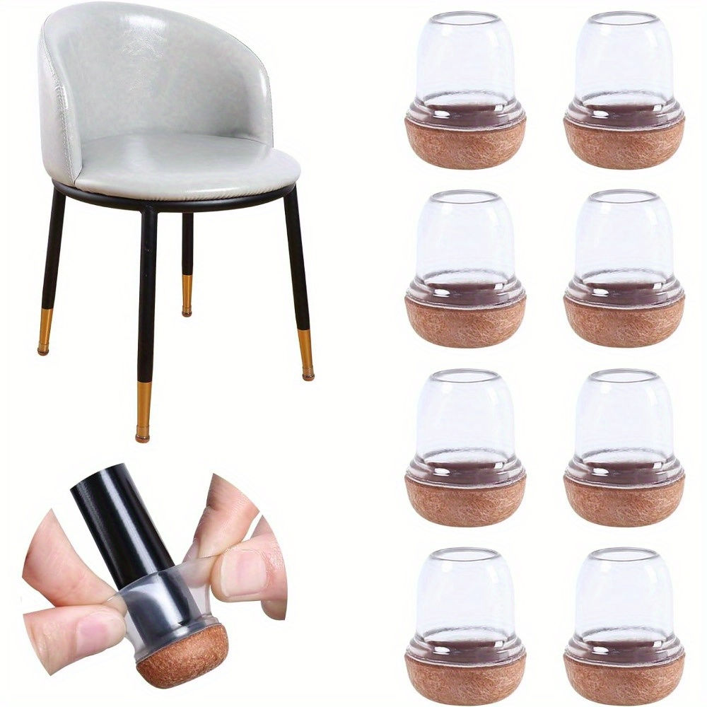 16PCS Silicone Chair Leg Caps with Felt Pads for Hardwood Floors, Non-Slip Clear