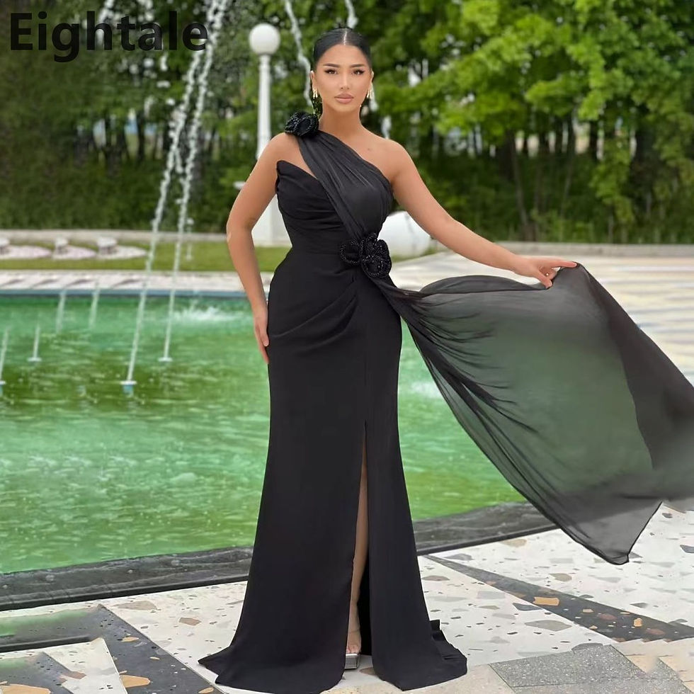 Eightale 2024 Black Mermaid One Shoulder Evening Dress For Wedding Party Saudi A