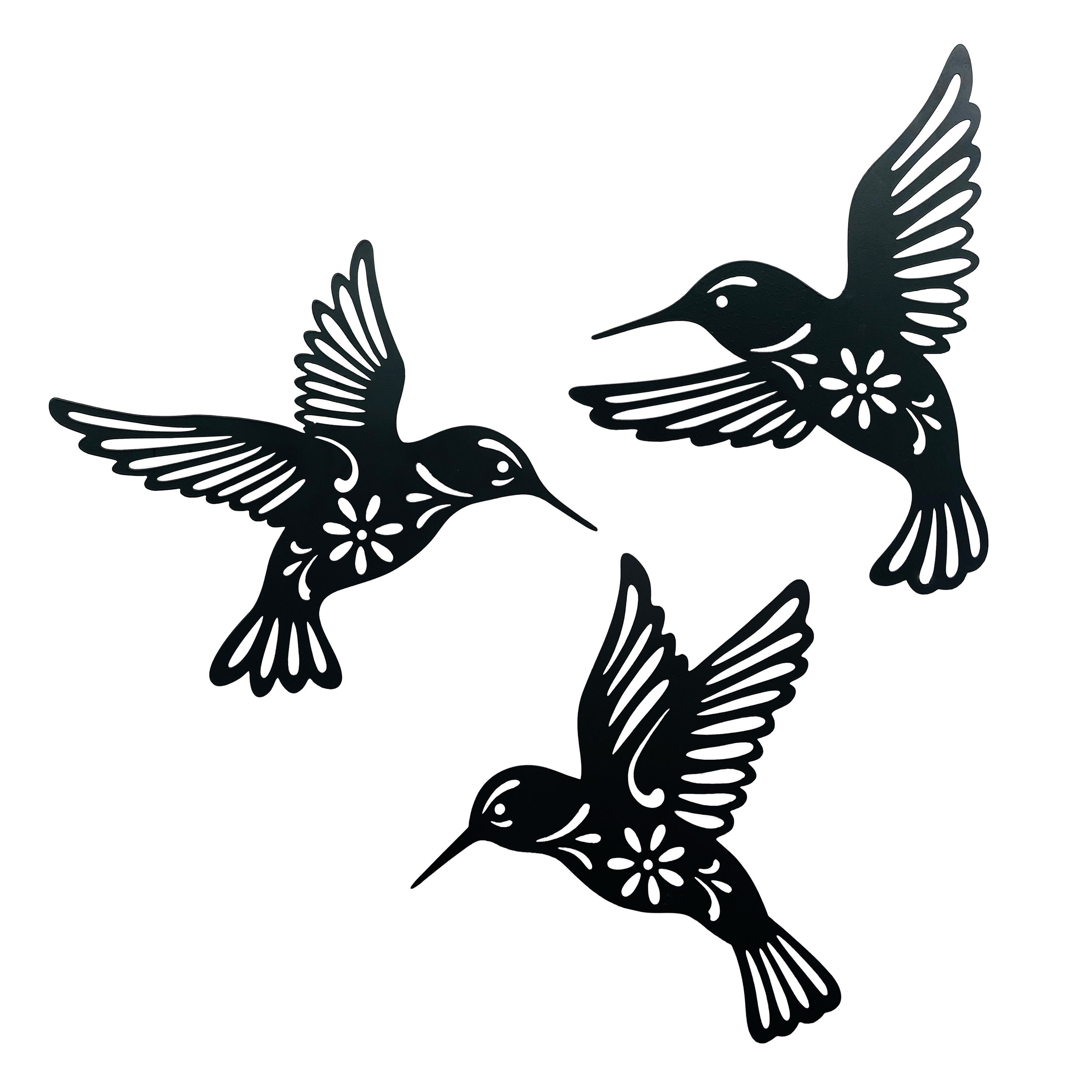 3pcs Exquisite Metal Hummingbird Wall Art Decor - Unique Black Concise Birds Han