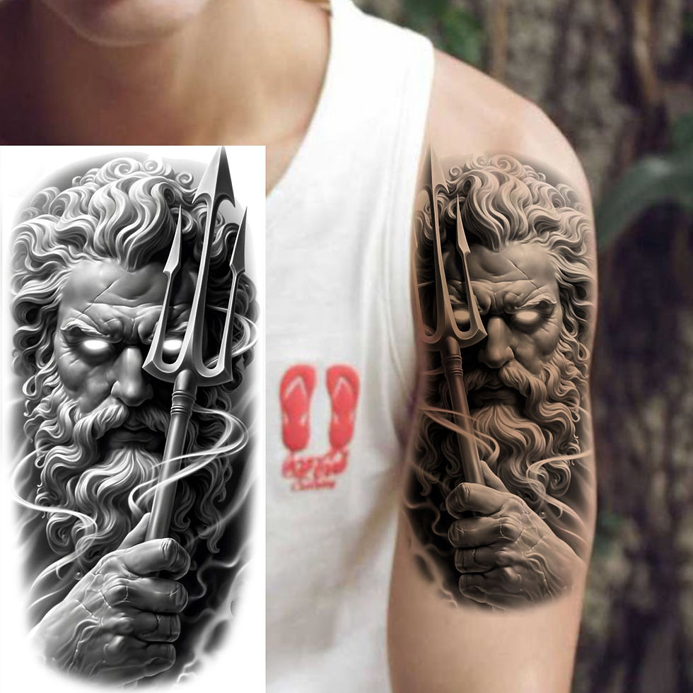 Thumbnail: 1 Sheet Cool Warrior Gladiator Temporary Tattoos For Men Women Realistic Wolf Li