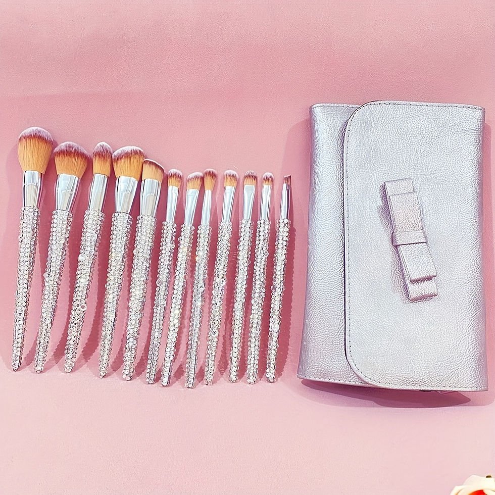 Thumbnail: 12-Piece Makeup Brush Set With Sparkling Handles, Powder & Highlight Brushes, Li