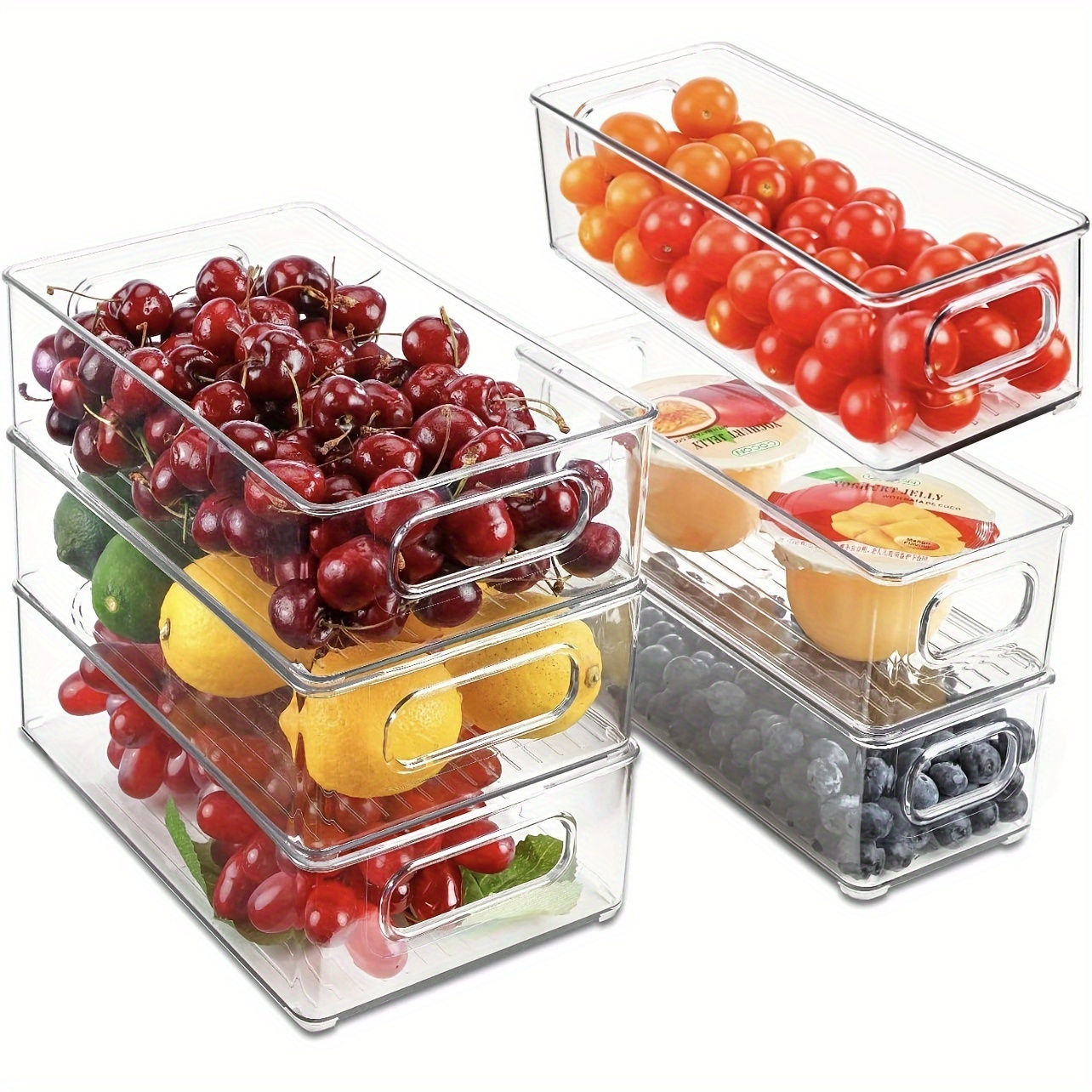 2/4/6pcs Refrigerator Stackable Space-Saving Organizer Bins, Fridge Transparent