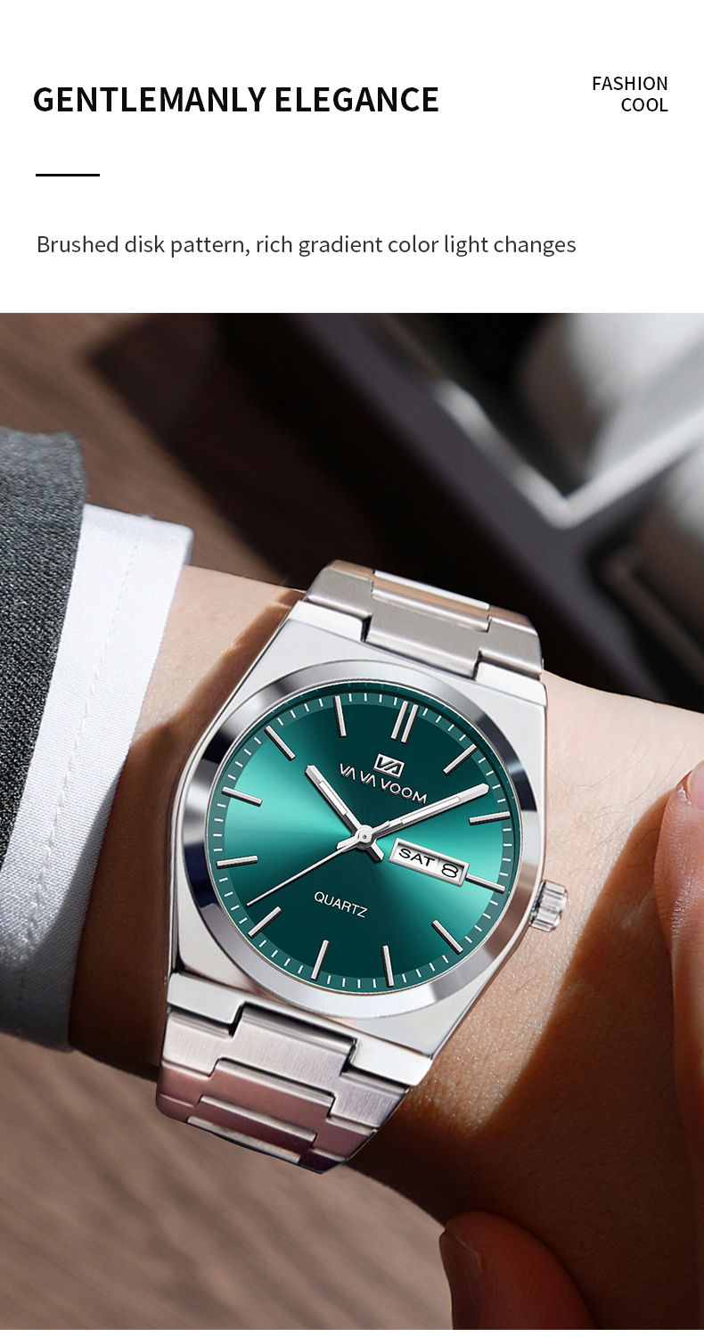Thumbnail: Men Watch Light Luxury Brand Stainless Steel 40mm Double Calendar Waterproof Mal