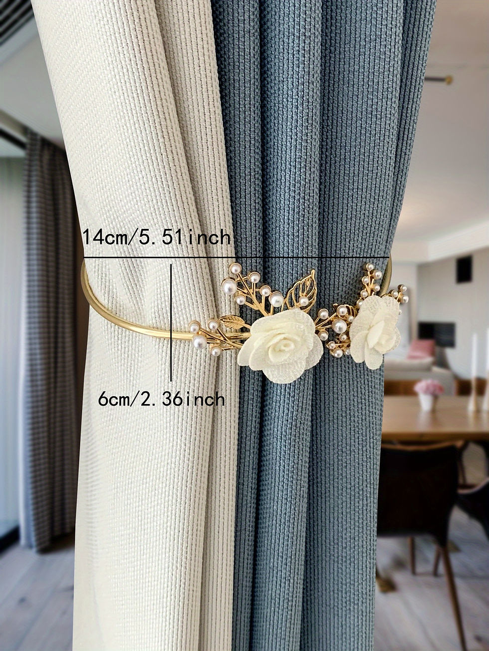 Thumbnail: 1pc Elegant Metal Faux Pearl Curtain Holdback with Three-dimensional Flower Desi