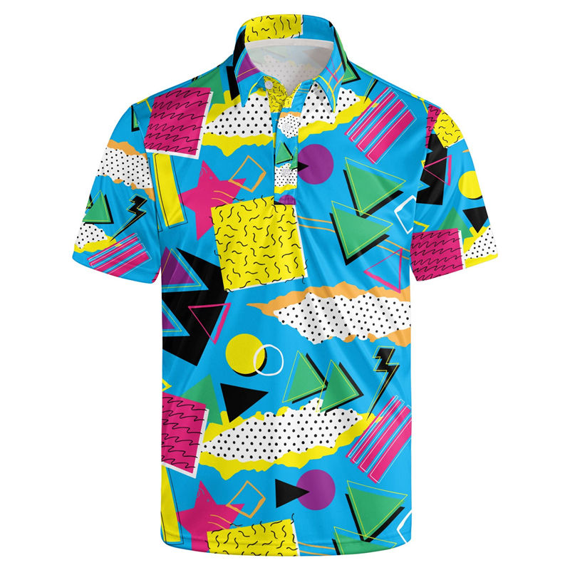 Classic 3d Print Hawaiian Polo Shirt Men Funky Retro 80s 90s Graphics Shirt Part