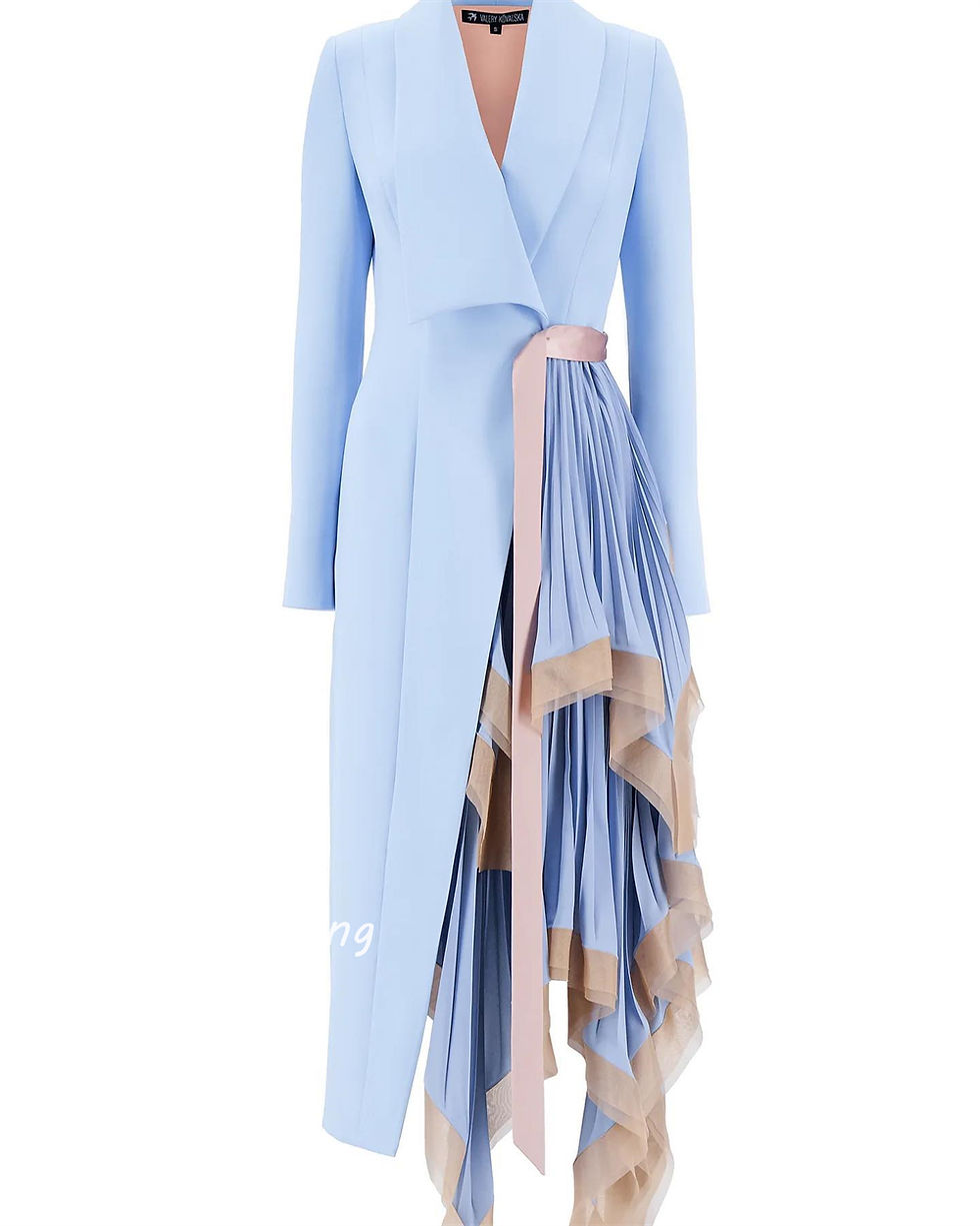 CustomizedJiayigong Prom Modern Style V-Neck A-line Draped Tulle Ankle-Length