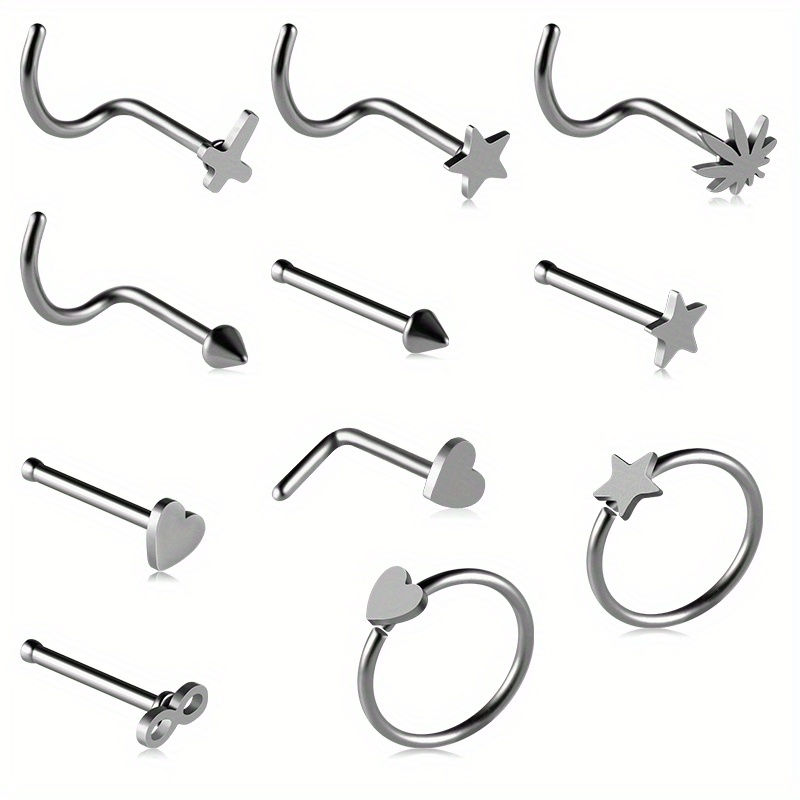 11PCS 316L Stainless Steel Nose Ring Set: Simple Style Nose Nail Body Piercing J