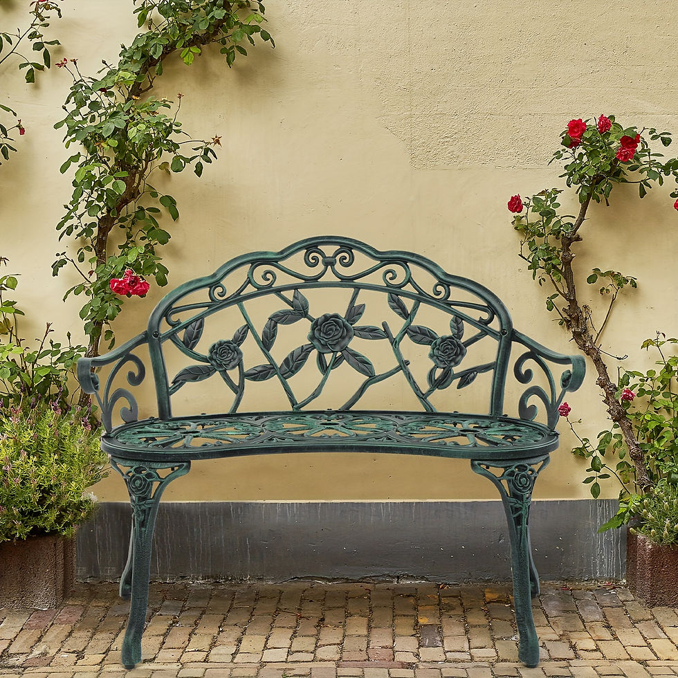 1 PC Rust-Proof Cast Iron Garden Bench, 38.5in Outdoor Seating with Elegant Rose