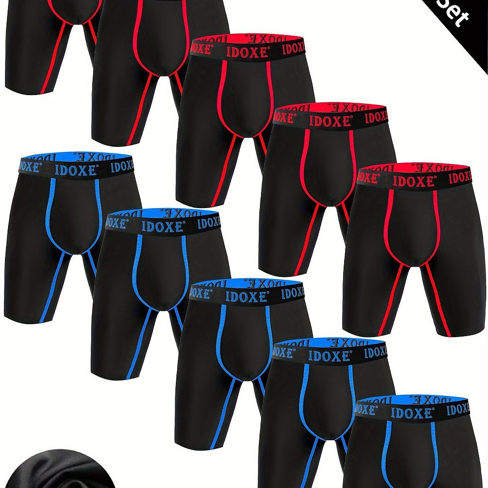 Thumbnail: 10pcs Breathable Quick-Drying Long Boxer Briefs for Men - Comfy Stretchy Sports 