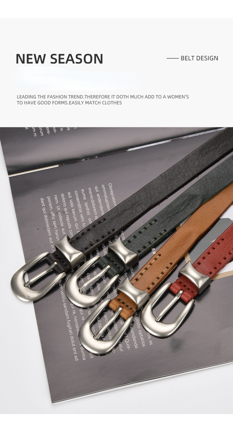 Thumbnail: 2022 New Ladies Luxury Retro Casual Top Layer Leather Thin Belt Alloy Pin Buckle