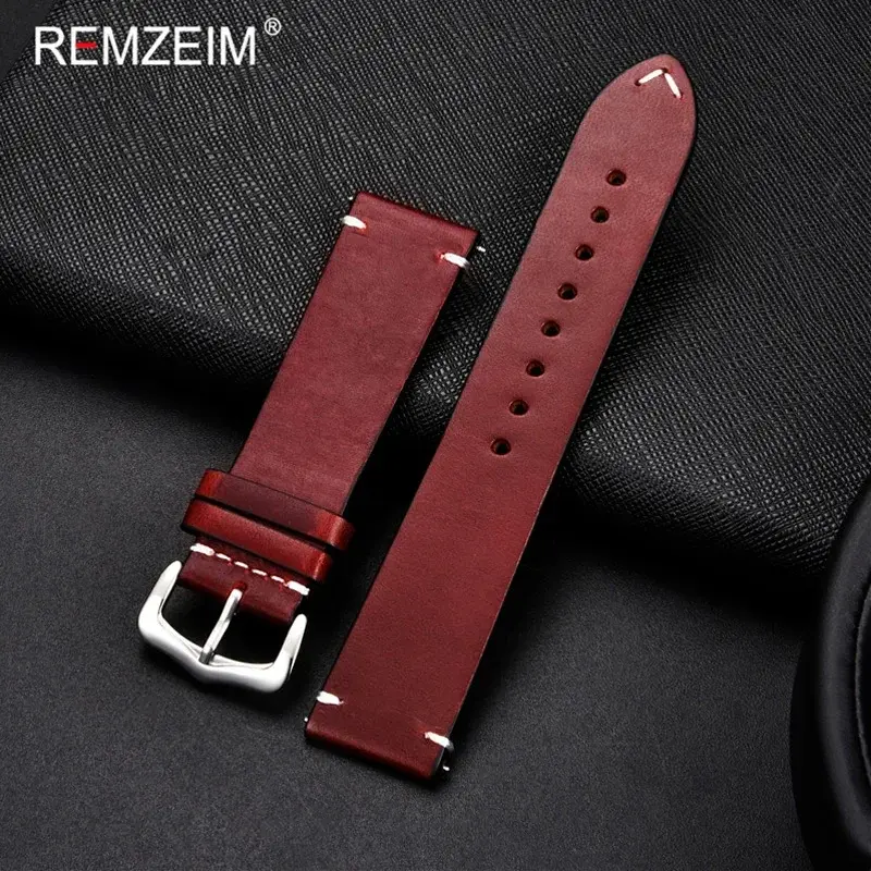 Vintage Oil Wax Leather Watch Strap 18mm 20mm 22mm 24mm Universal Leather Watchb