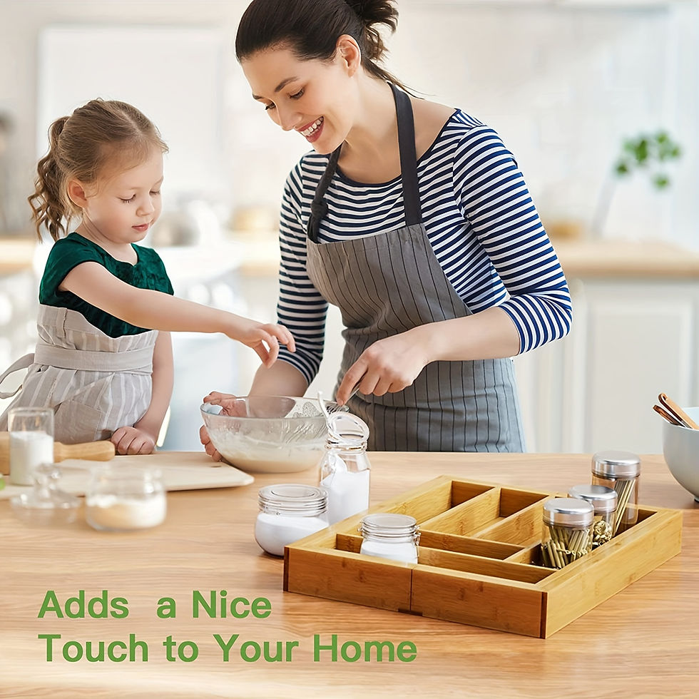 Thumbnail: 1pc Adjustable Bamboo Drawer Organizer For Utensils And Silverware - Expandable 