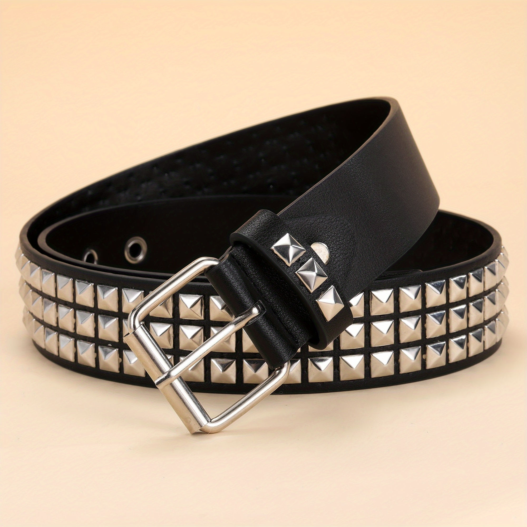 1pc Stylish PU Leather Rivet Pin Buckle Belt - Fashionable, Handsome, and Durabl