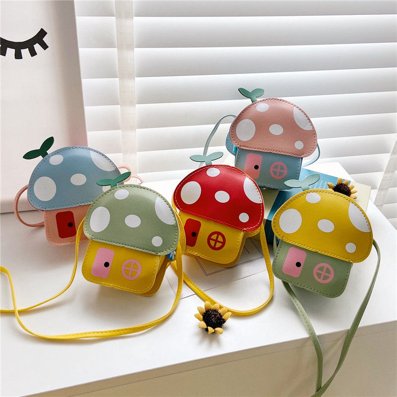 New Kids Messenger Bag Cute Cartoon Mushroom House Styling Coin Purse for Baby G