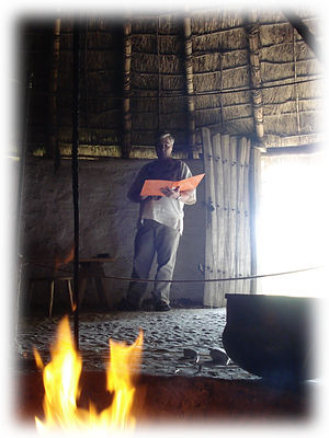 William Alderson reading at the Chiltern Open Air Museum in 2014