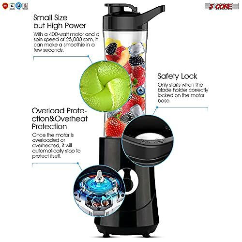 Thumbnail: 5 Core 500ml Personal Blender and Nutrient Extractor For Juicer, Shakes and Smoo