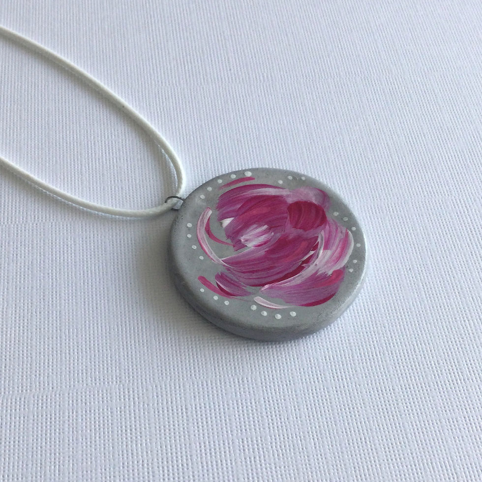 Thumbnail: Clay Pendant Necklace - Pink Abstract w/Black Accent