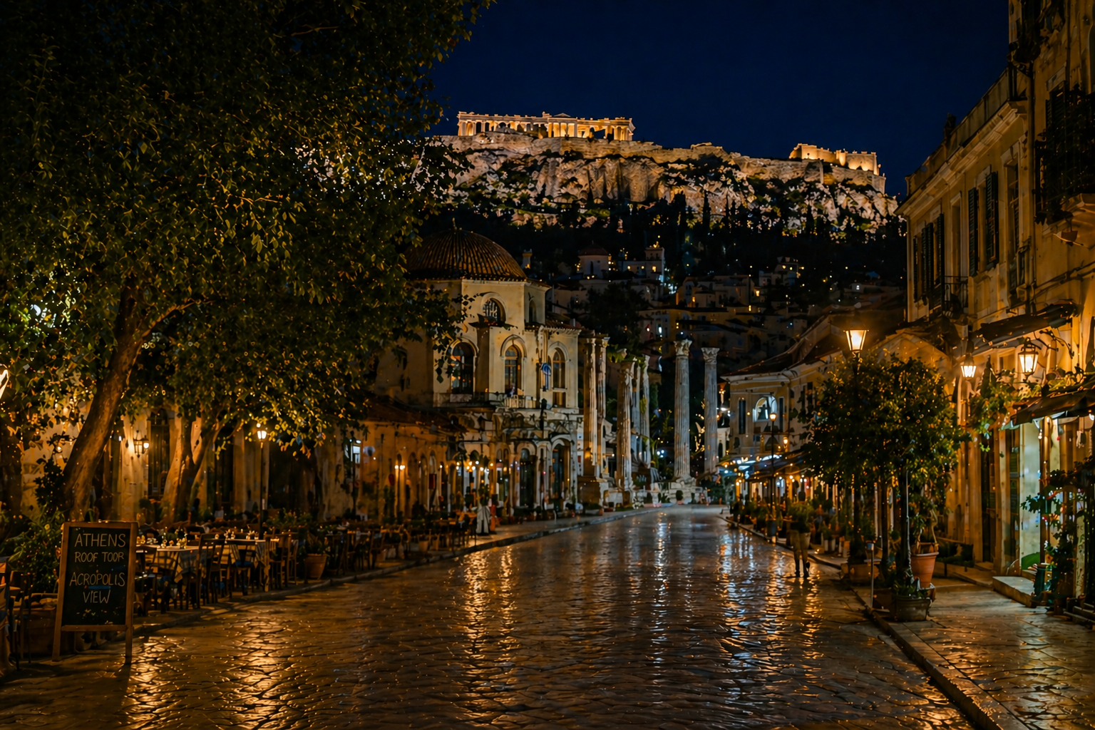 Passeio noturno pelo centro histórico de Athenas