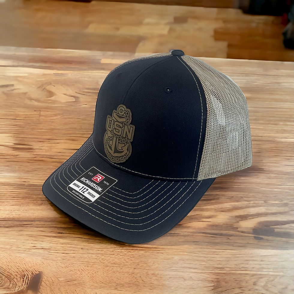 Thumbnail: Navy Blue/Khaki Hat with Light Brown/Black Patch