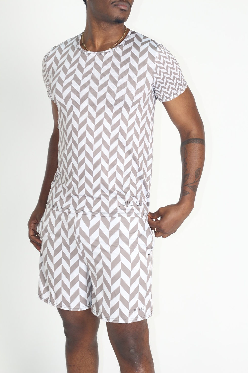 Beige and White Checkered Shorts