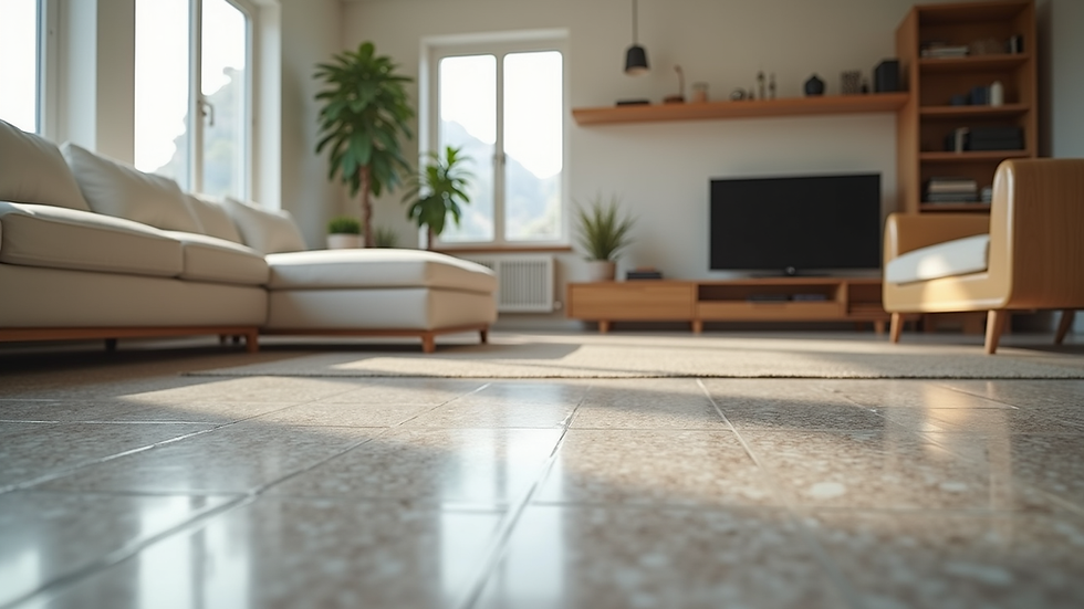 Eye-level view of modern living room with waterproof diamond RVP flooring
