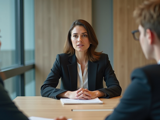 A confident black woman leading a team meeting with transparency and honesty