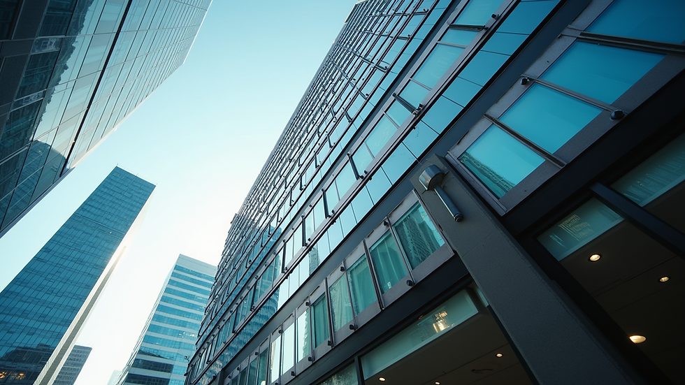 Eye-level view of a modern commercial building