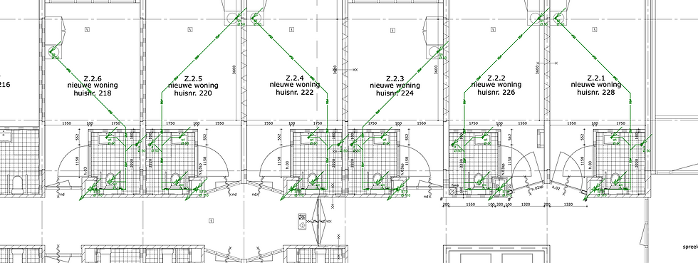 bouwkundige tekening met installaties