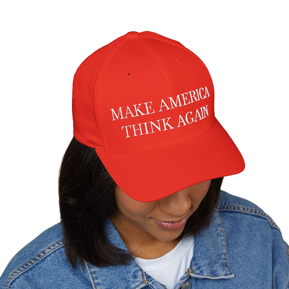 Thumbnail: MAKE AMERICA THINK AGAIN Closed-Back Embroidered Baseball Cap 