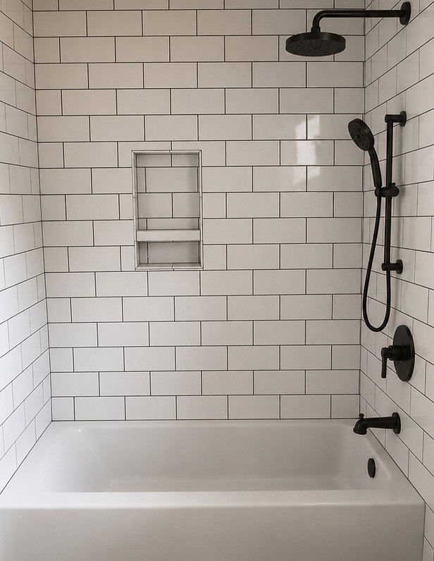 Shower with subway tiles and tub Renovation